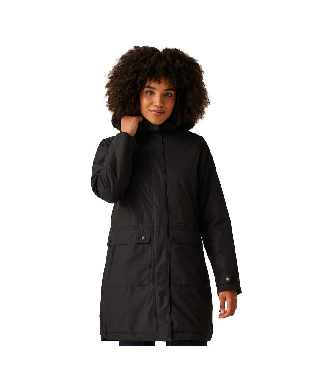 Womens/ladies Faux Fur Trim Parka Black Regatta-1