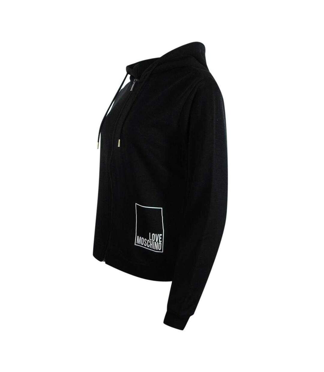 Womens/ladies Cotton Long-sleeved Full Zip Hoodie Black Love Moschino-3