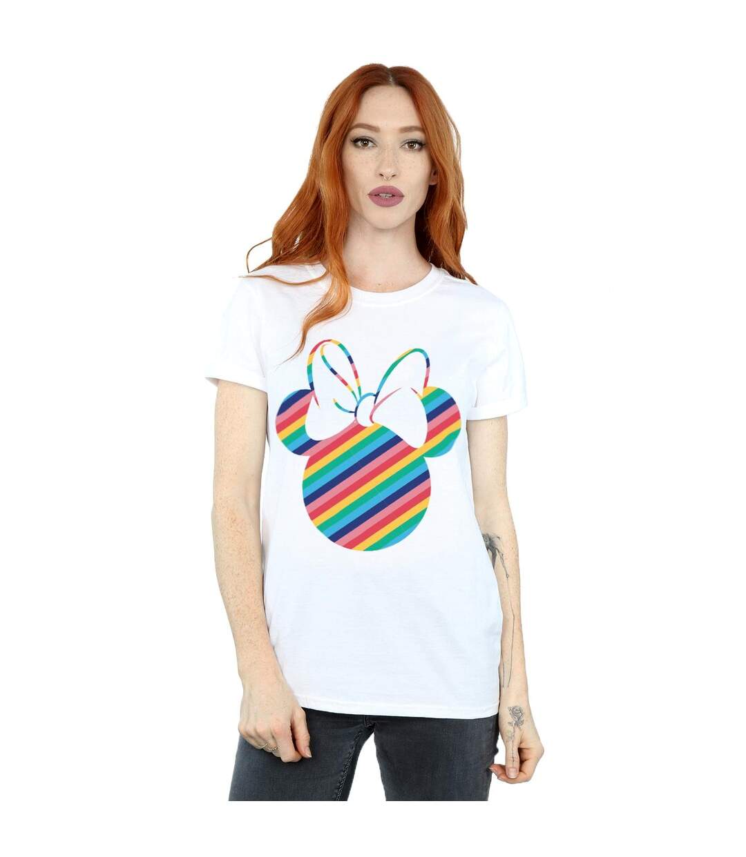 Disney Femme/Ladies Minnie Mouse Rainbow Face Cotton Boyfriend T-Shirt (Blanc) - UTBI37987-2