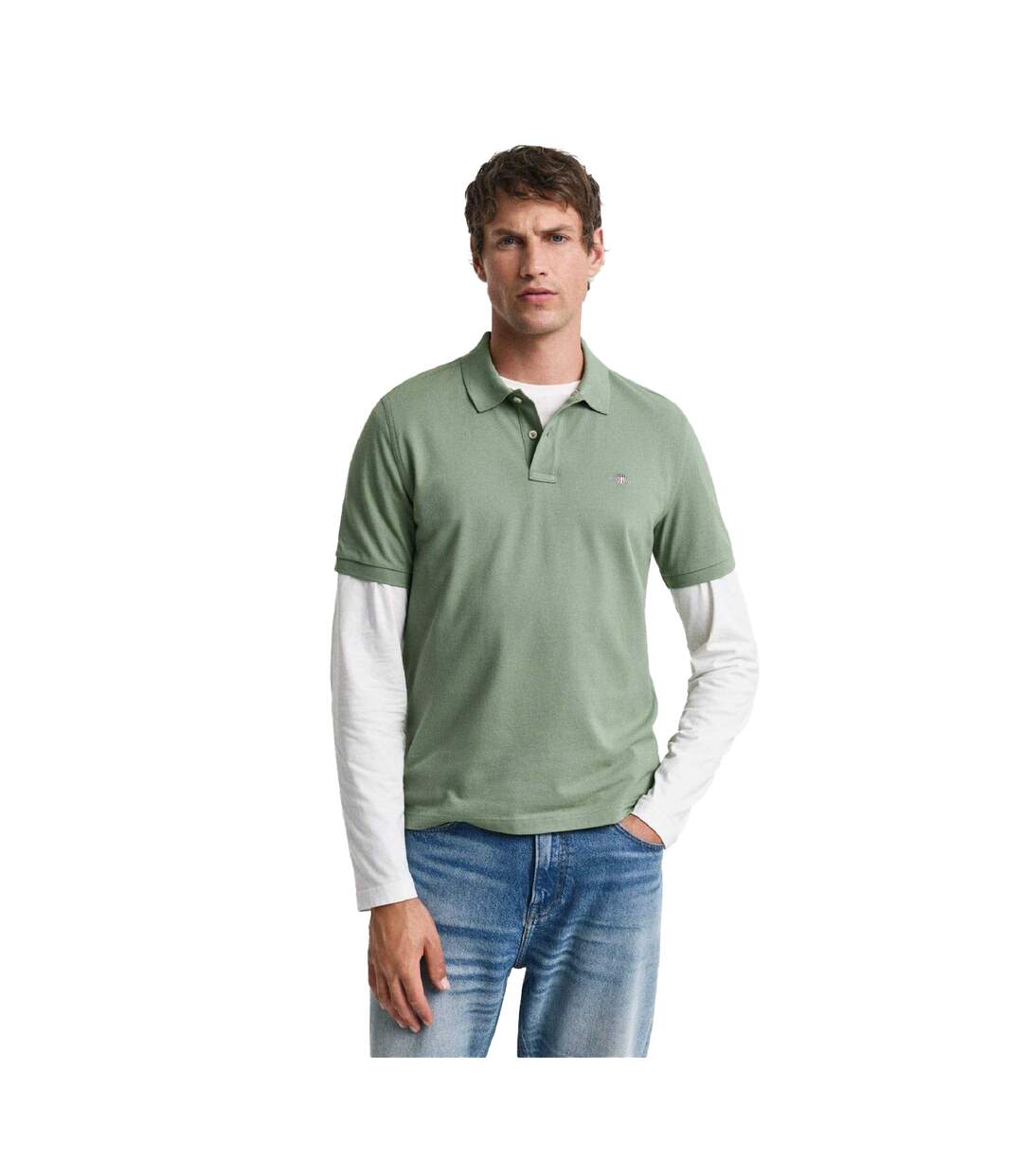 Polo Motif/style Bouclier Homme Olive Vert Gant-4