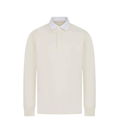 Mens premium long sleeve rugby shirt/top natural Front Row