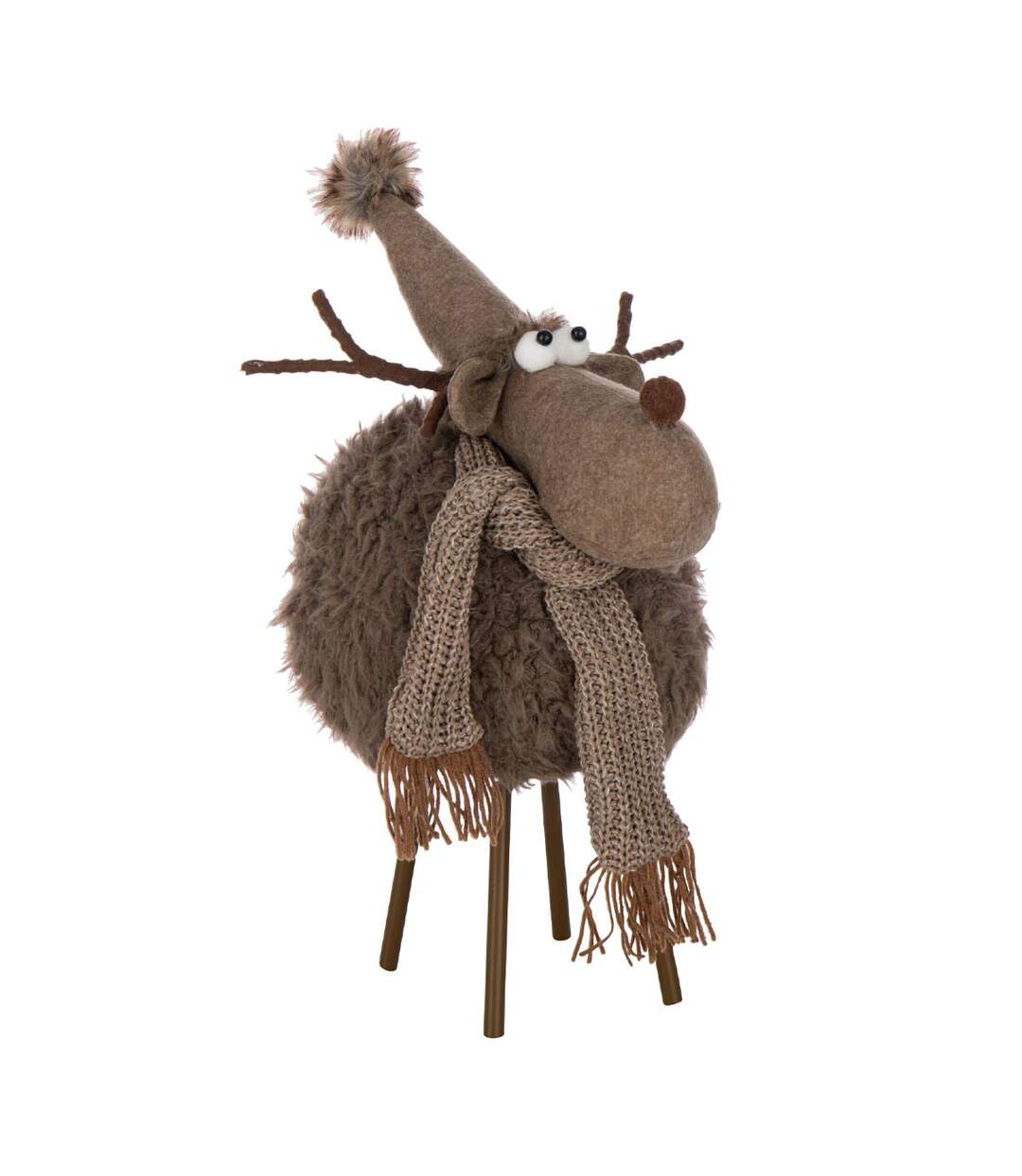 Statue Renne Déco Bonnet & Foulard 61cm Marron-1