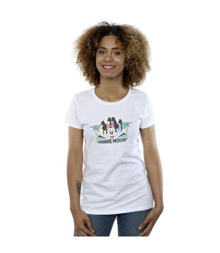 Disney T-shirt en coton palmier Minnie MM Femme/Ladies (Blanc) - UTBI33333