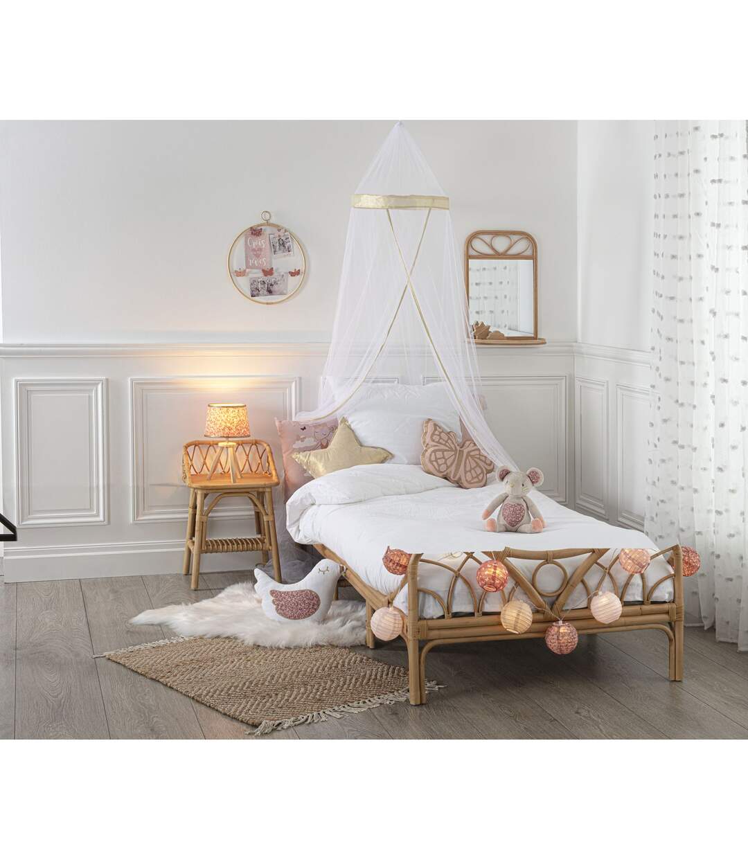 Ciel de lit bordure doré - Hauteur 230 cm - Blanc-4