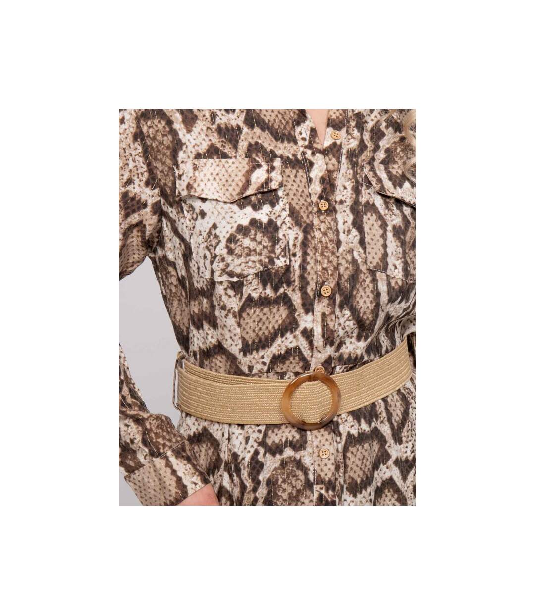 Robe chemise longue motif python et fils dorés IPOVA - Dona X Lisa-3