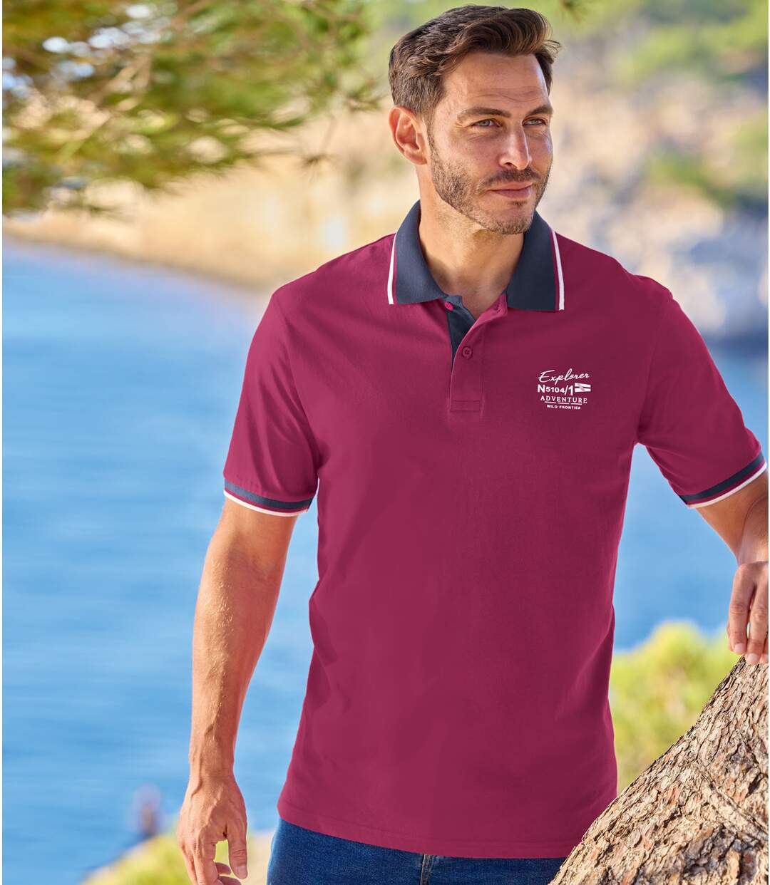 Pack of 2 Men's Sporty Polo Shirts - Burgundy Blue-2