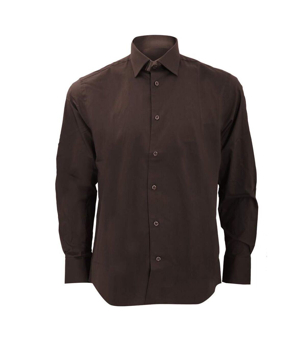 Russell Collection Mens Long Sleeve Easy Care Fitted Shirt (Chocolate)