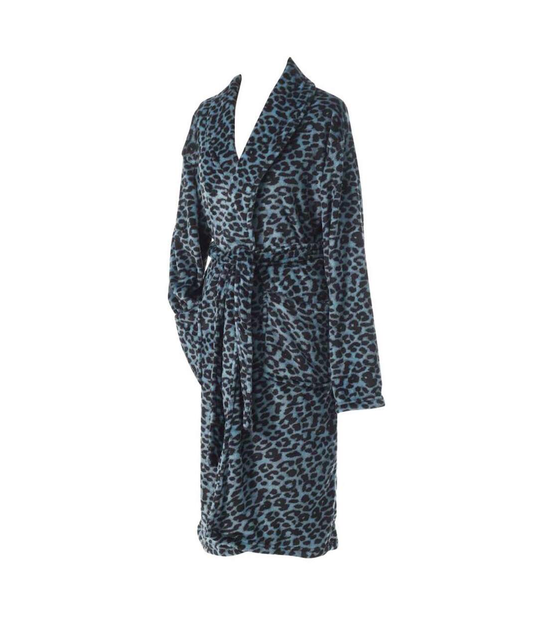 Peignoir Flanelle Imprimé Léopard Bleu-1