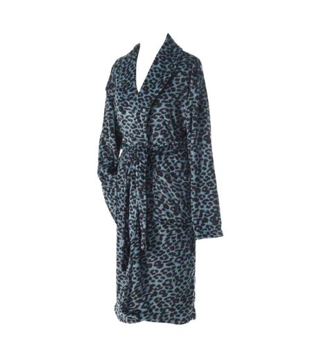 Peignoir Flanelle Imprimé Léopard Bleu
