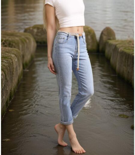 Jean femme Jeans Mom Fit Taille haute - Couleur bleu