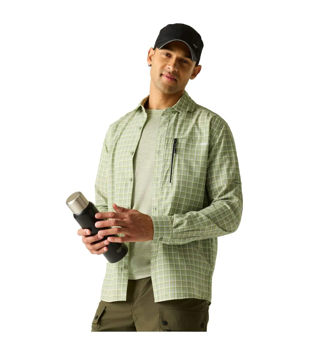 Mens Checked Insect Repellent Travel Shirt Light Sage Regatta-1