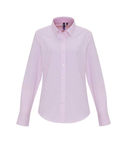 Womens/ladies Striped Cotton Blend Shirt White Pink Premier