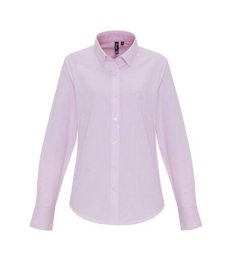 Womens/ladies Striped Cotton Blend Shirt White Pink Premier