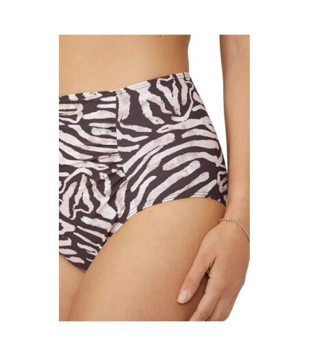 Womens/ladies Zebra Print High Waist Bikini Bottoms Pink Brown Gorgeous