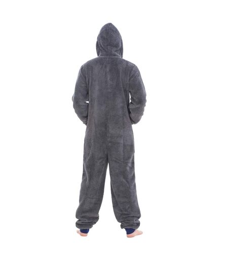 Mens Hooded Fleece Contrast Trim Jumpsuit Grey Keanu