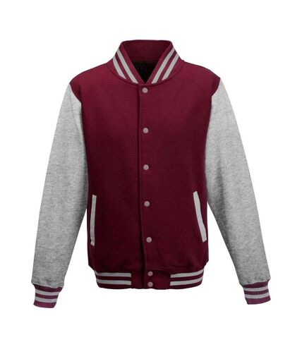 Unisex varsity jacket burgundy/heather grey Awdis