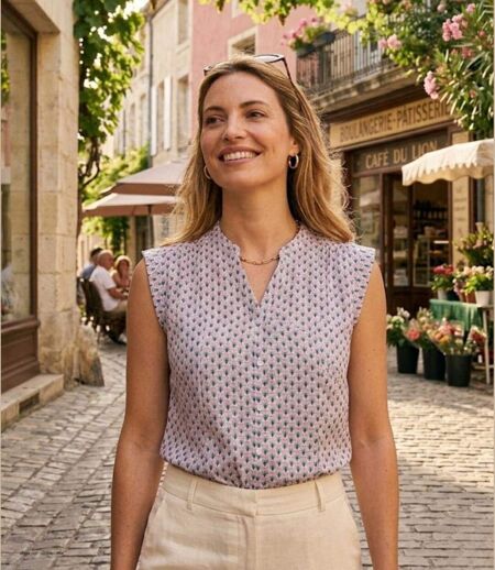 Chemisier sans manches MAYFLOWER N1131A : le top en viscose fluide pour un été frais et élégant