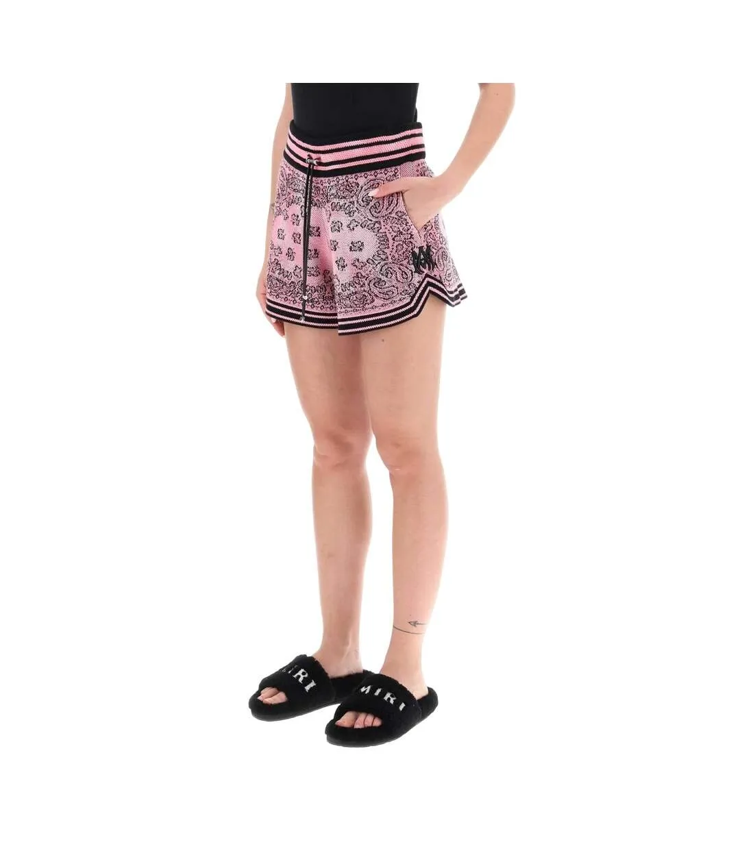 Womens/ladies Knitted Bandana Basketball Shorts Pink Black Amiri-3