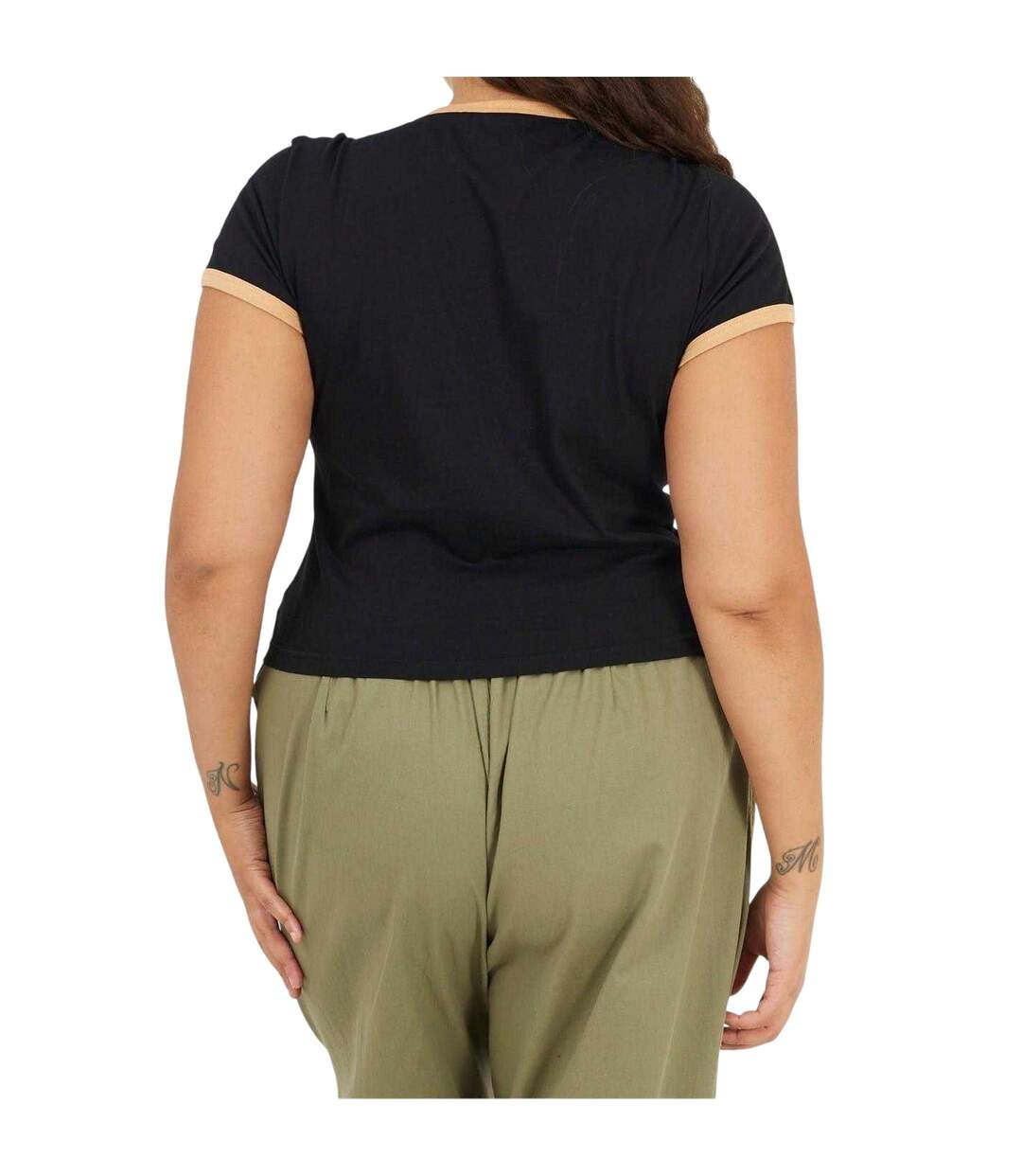 Womens/ladies Ringer Crew Neck Plus T-shirt Black Camel Brave Soul-4