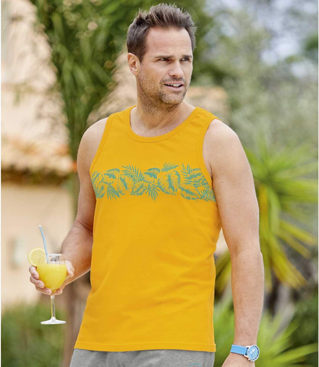 Pack of 2 Men's Tropical Tank Tops - Yellow Turquoise