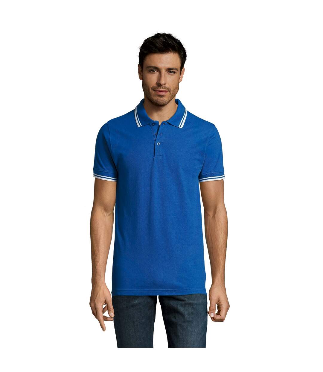 Polo manches courtes pasadena homme bleu roi/blanc SOLS