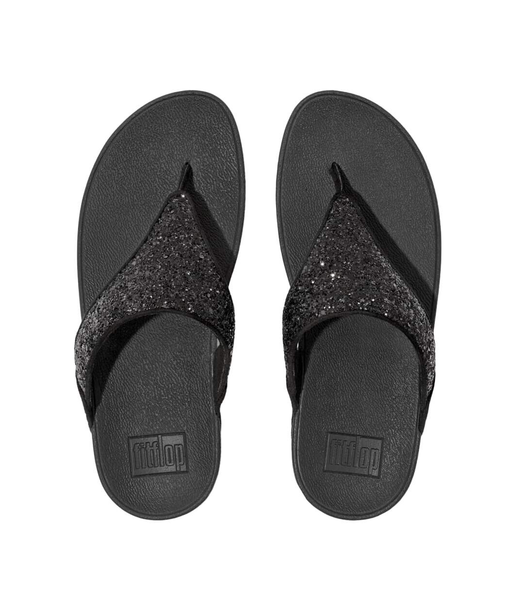 Womens/ladies Lulu Glitter Toe Post Sandals Black FitFlop-3