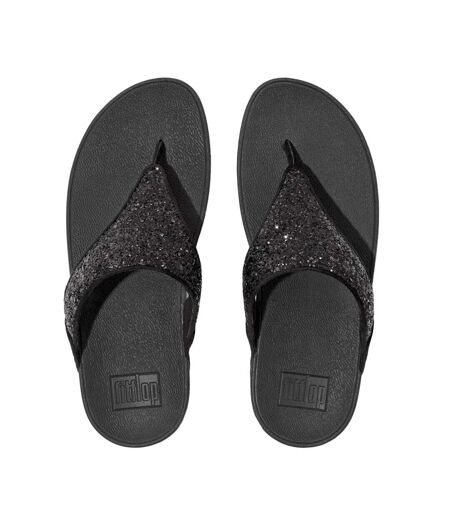 Womens/ladies Lulu Glitter Toe Post Sandals Black FitFlop