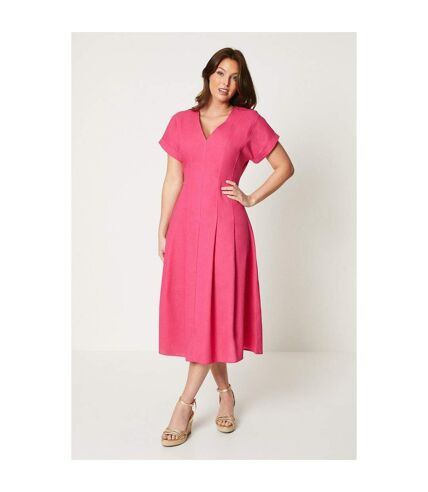 Principles Womens/Ladies Linen Blend Pleated Midi Dress (Pink) - UTDH6684