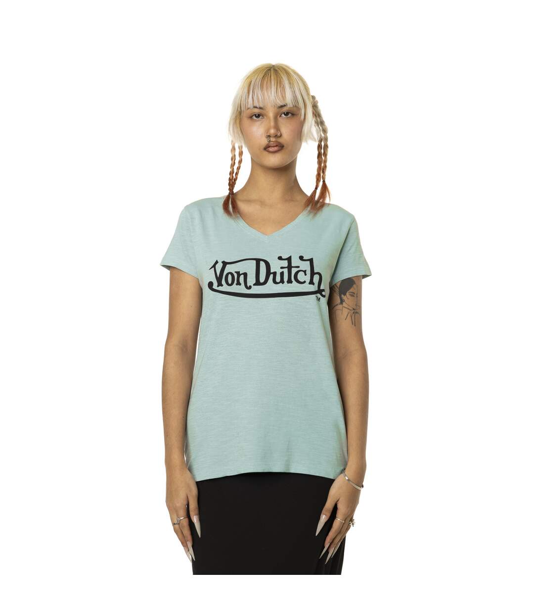 T-shirt femme col rond en slub coton avec print devant Slub Vondutch