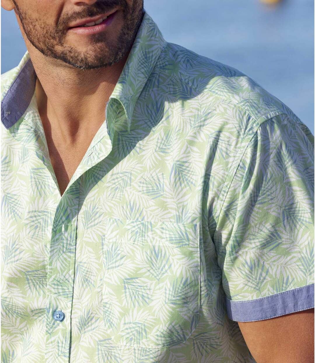 Men's Green Palm Print Summer Shirt-6