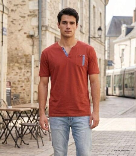 CHALLENGER SIERRA1 — Tee-shirt col boutons orange rouille : le style décontracté soigné