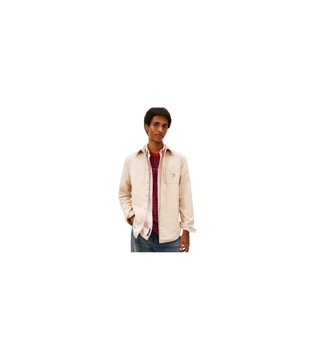 Mens Washed Twill Long-sleeved Shirt Jacket Sand Tommy Jeans-1