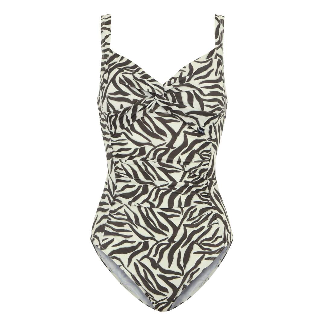 Womens/ladies sakari zebra print tummy control one piece swimsuit tonal grey Regatta-1