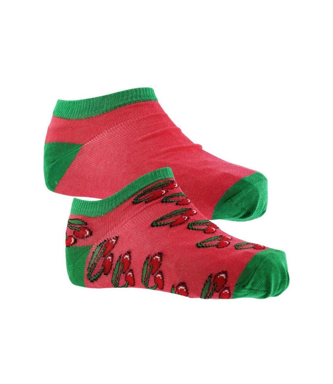 CRAZYSOCKS Lot de 2 paires de Socquettes Femme Coton Bio CERISE Rose Vert-2