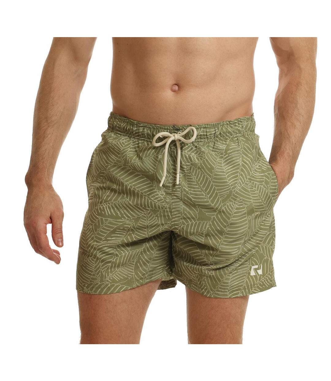 Mens leaf print swim shorts khaki green RIPT Essentials