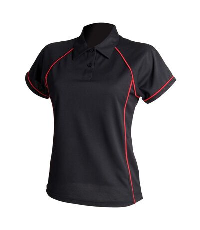 Finden & Hales Womens/Ladies Piped Performance Polo Shirt (Black/Red)