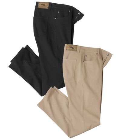 Pack of 2 Men's Twill Trousers - Beige Black