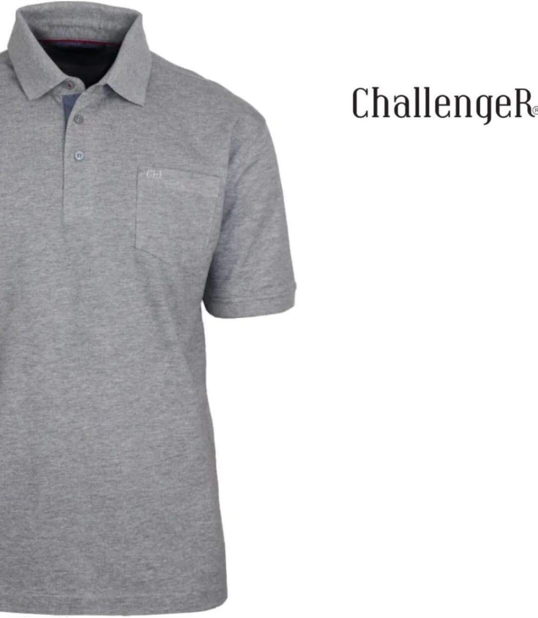 CHALLENGER RUSTICO1 : Polo manches courtes gris chiné en maille piquée 100% coton et détails chambray-4