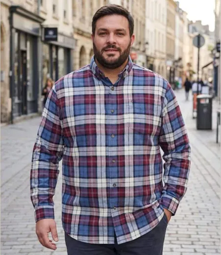 CHALLENGER CH2026 — Chemise à carreaux manches longues bordeaux et bleu : chaleur en Coton gratté et coupe confort