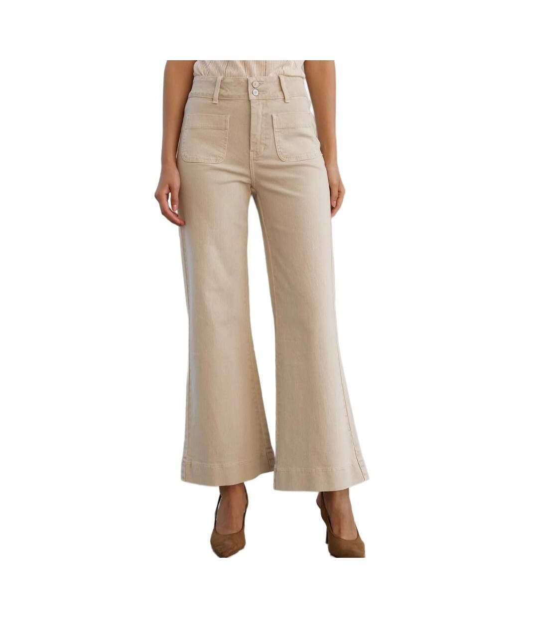 Jean flare beige femme oraije jean flare elenette-1
