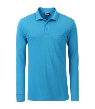 Polo homme poche poitrine manches longues - JN866 - bleu turquoise - workwear