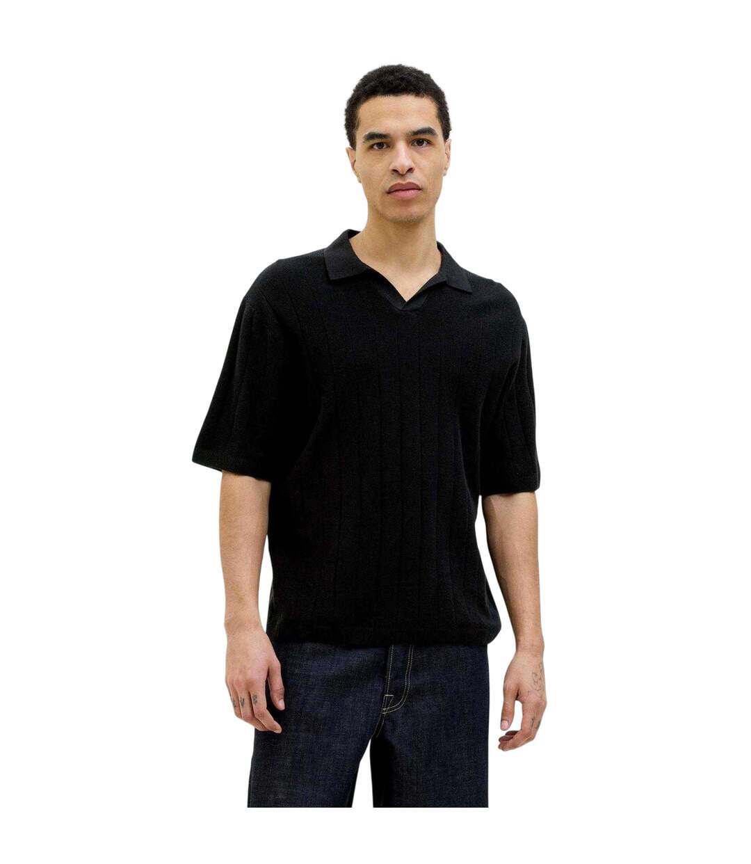 Mens Ribbed Polo Shirt Black Jack And Jones-1