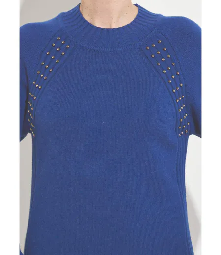 Robe-pull col montant détails côtelés perlés