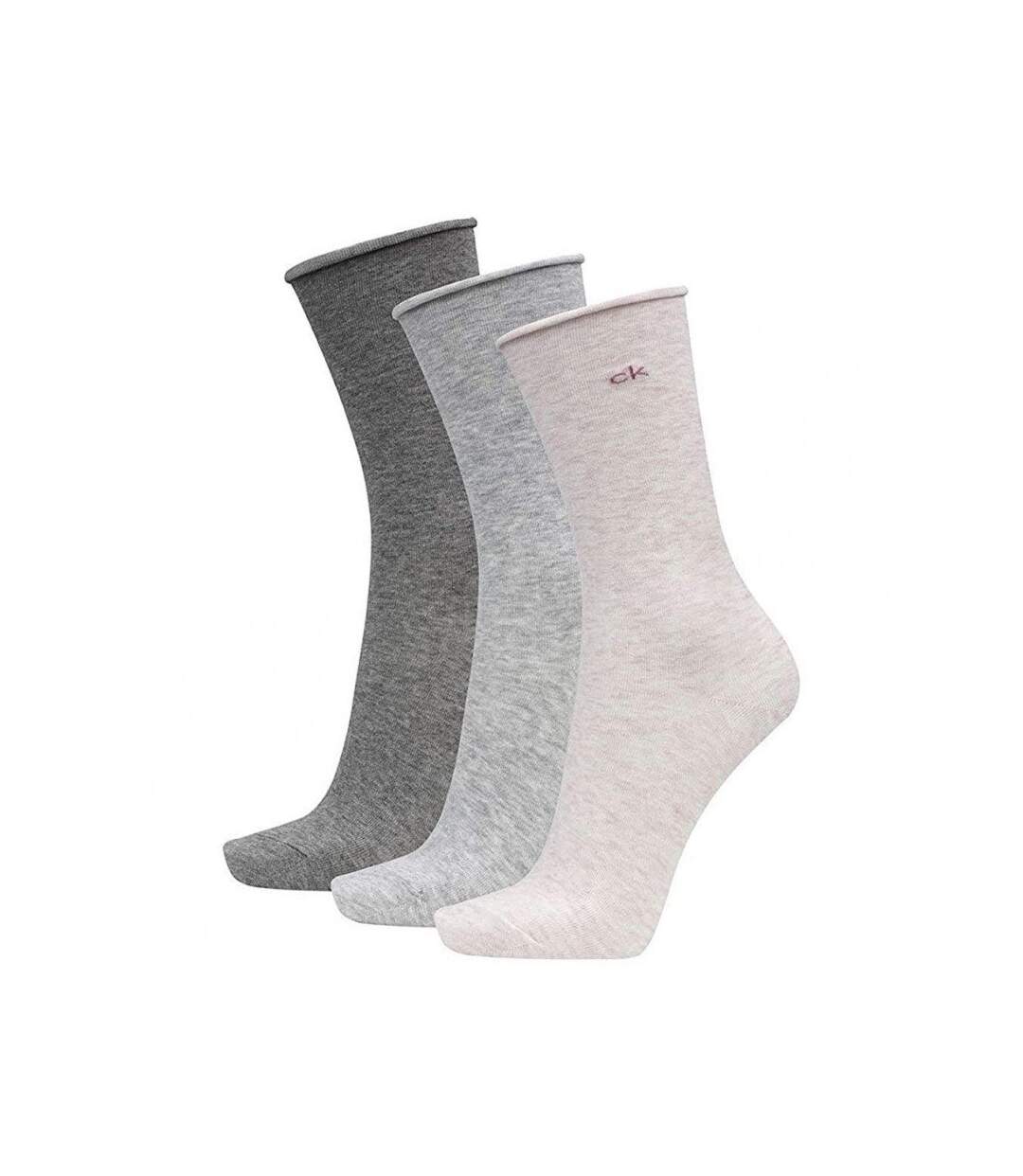 CALVIN KLEIN Lot 3 paires de Chaussettes Femme Coton ROLL Rose Gris-1