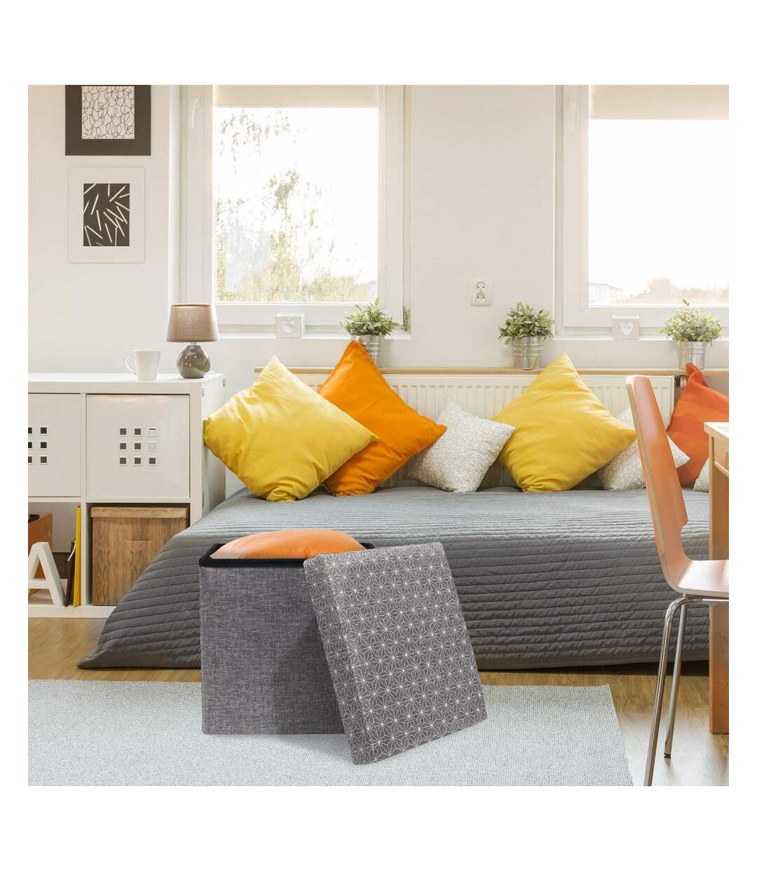 Coffre rangement pouf tissu-2