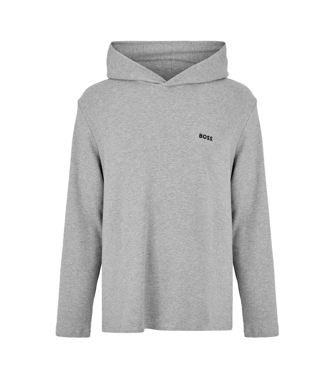 Mens Waffle Knit Pullover Hoodie Grey Boss-1