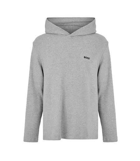 Mens Waffle Knit Pullover Hoodie Grey Boss