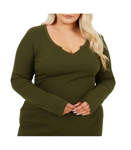 Womens/ladies Notch Neck Midi Dress Dark Khaki Brave Soul