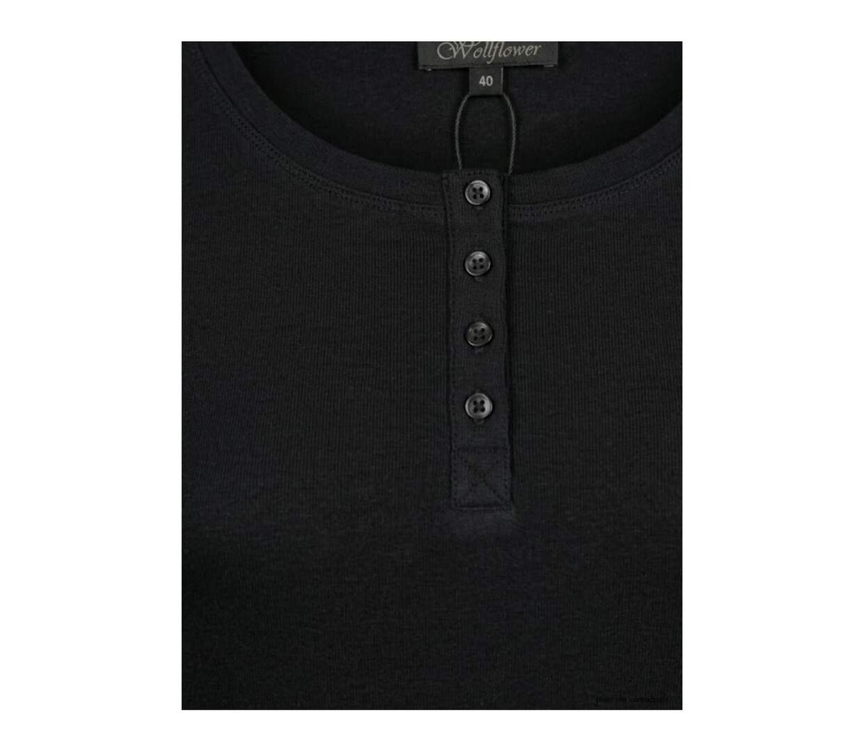 MAYFLOWER - Tee-shirt manches longues noir uni en viscose stretch avec col à 4 boutons-4