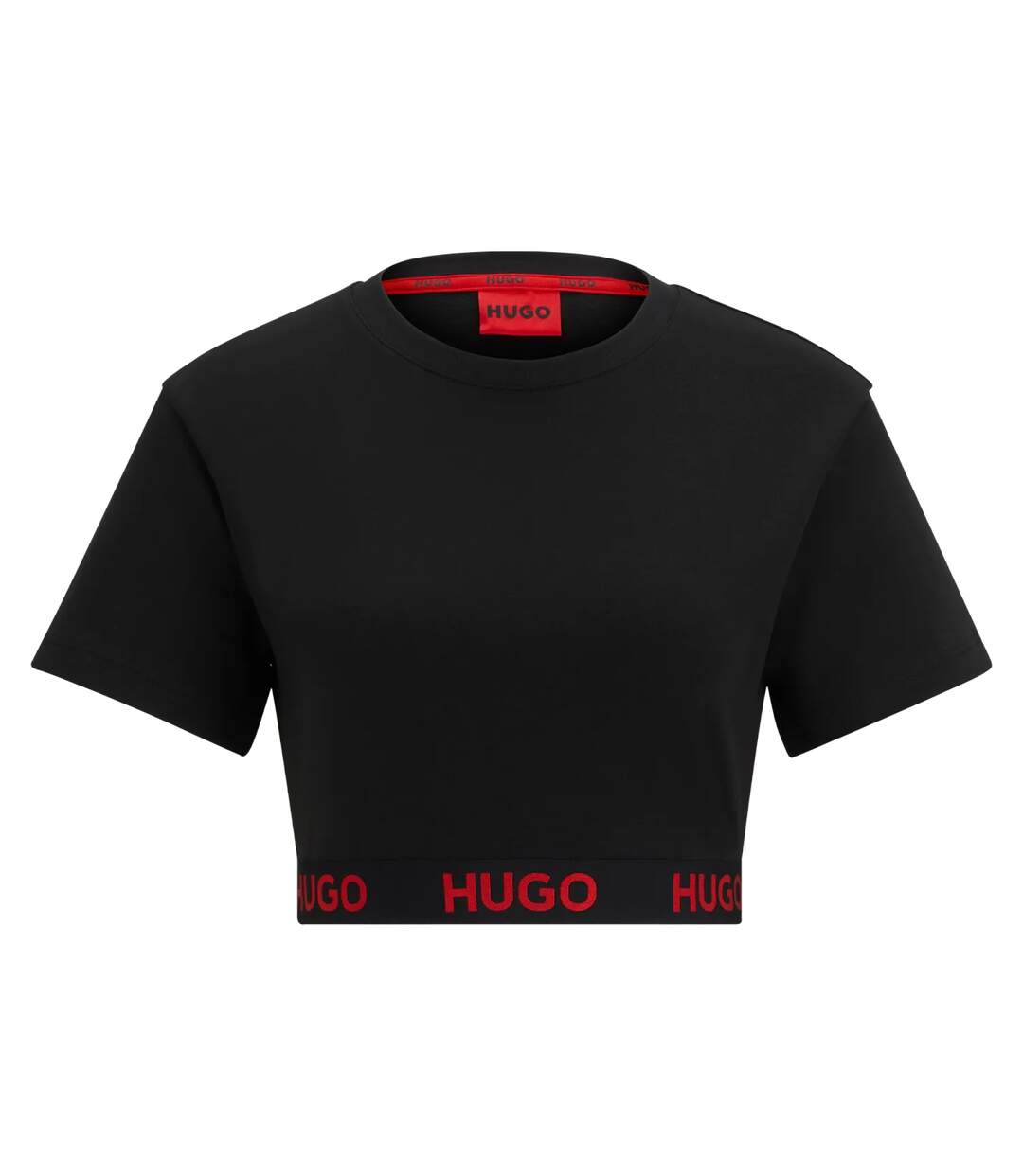 Womens/ladies Logo Ribbed Waistband Crop T-shirt Black Hugo-2